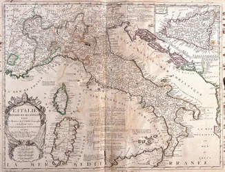 Kort over Italien, med Korsika, Sardinien og Sicilien (gravering