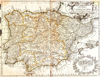 Kort over Spanien og Portugal (gravering