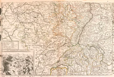 Kort over området omkring Rhinen (Tyskland, Schweiz, Frankrig)