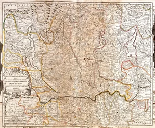 Kort over området i Milano (Italien) (Gravering