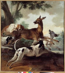 Hjort jaget af hunde. Jagtscene. Maleri af Jean-Baptiste Oudry (1686-1755)