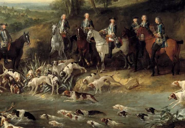 Kong Louis XV jager hjorte i skoven Saint Germain i 1730 Detalje. Maleri af Jean Baptiste Oudry (1686-1755) 1730 Toulouse, Musee des Augustins