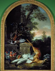 Stilleben med vildt i et landskab, ca. 1730