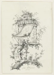 Ornamental sammensætning i chinoiserie stil Chinoiserie-stil dekorative designs til Deuxième Cahier de six Baraques Chinoises (serietitel)