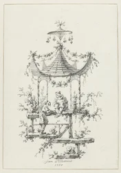 Ornamental sammensætning i chinoiserie stil Ornamentale designs i chinoiserie-stil til Deuxième Cahier de six Baraques Chinoises (serietitel)