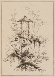 Tallerken fra et sæt Chinoiserie-repræsentationer
