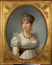 Portræt af dronning Hortense de Beauharnais (1783-1837), dronning af Holland, hustru til Louis Bonaparte. Hun er datter af kejserinde Joséphine de Beauharnais og mor til den senere Napoleon III. Maleri af Jean-Baptiste Regnault (1754-1829), 1810