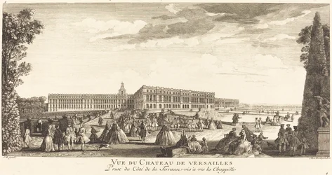 Udsigt over slottet i Versailles taget fra siden af ​​terrassen overfor kapellet