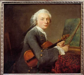 Den unge mand med en violin eller portræt af Charles Theodose Godefroy (1718-1796) Maleri af Jean Baptiste Simeon Chardin (1699-1779) Søn. 0,67x 0,74 m - Ung mand med en violin eller Portræt af Charles Theodose Godefroy (1718-1796). Maleri af Jean-Baptiste