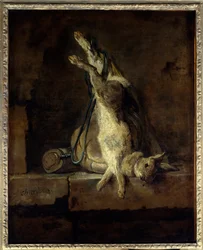 Den døde kanin og jagtudstyr Maleri af Jean Baptiste Simeon Chardin (1699-1779) 1700-tallet søn. 0,81x0,65 m Paris, Musée du Louvre.
