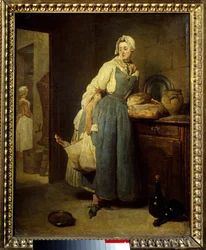 Outfitteren. Maleri af Jean Baptiste Simeon Chardin (1699-1779) 1700-tallet søn. 0,47x0,38 m.