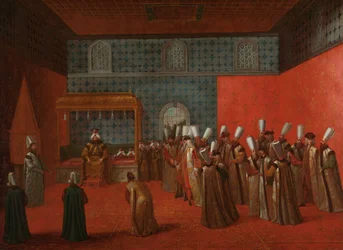 Ambassadør Cornelis Calkoen ved sit publikum med sultan Ahmed III Ambassadør Cornelis Calkoen i audiens med sultan Ahmed III, 14. september 1727