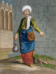 En omrejsende barber, tavle 58 fra »Samling af hundrede tryk, der forestiller Levantens forskellige nationer« af Charles de Ferriol, graveret af Gerard Scotin (1671-1716), 1707-08