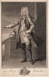 Stanislas Leszczynski (Leczinski), kaldet Beneficenten - Stanislaw I Leszczynski (1677-1766), konge af Polen - Van Loo, Jean Baptiste (1684-1745) - 1705 - Kobberstik - 53,5x33 - Privat samling
