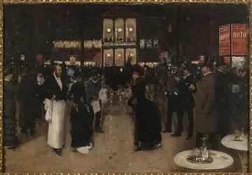 Boulevard Montmartre om natten, foran Théâtre des Variétés, ca. 1885 (olie på lærred)