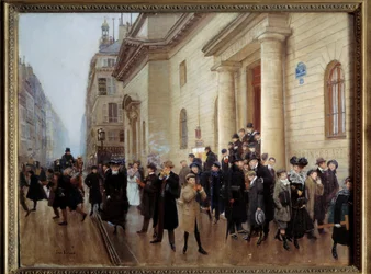 Forlader Concorcet-gymnasiet i Paris Maleri af Jean Beraud (1849-1935) 1903 Søn. 0,51x0,65 m Paris, Carnavalet museum - Forlader Lycee Condorcet, i Paris. Maleri af Jean Beraud (1849-1935)