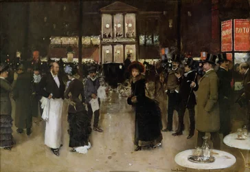 Boulevard Montmartre om natten, foran Théâtre des Variétés, ca 1885.