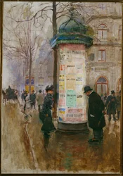 Morris-kiosken - reklamesøjle i Paris (maleri på lærred)