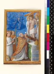 Blad fra en timebog: Sankt Gregors messe, ca. 1485-94 (pergament)