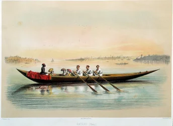 Det Osmanniske Rige "" en båd i Konstantinopel"" Akvarel af Jean Brindesi (1826-1888)