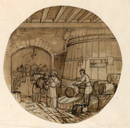 Design til en porcelænstallerken, bryggeriinteriør til Sevres Industrial Arts Service
