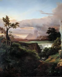 Landskab med vandfald. Maleri af Jean Charles Remond (1795-1875)