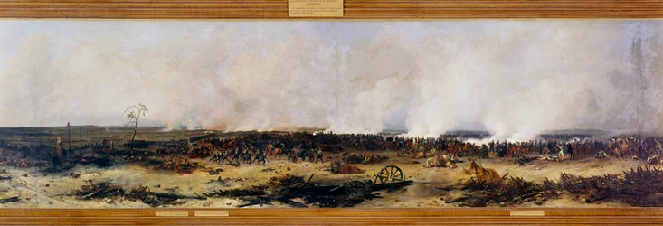 Ruslandfelttoget: «Panorama over slaget ved Moskva den 7/09/1812». Slaget ved Moskva, også slaget ved Borodino, mellem Napoléon I Bonapartes (1769-1821) franskmænd og den russiske kejserlige hær ledet af Mikhail Golenishchev Kutuzov (Golenishchev
