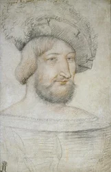 Portræt af Frans I (1494-1547), konge af Frankrig par Clouet, Jean (ca. 1485-1541). Sort kridt og sangvin på papir, størrelse: 29,3x19,1, første halvdel af 1500-tallet, State Hermitage, St. Petersburg