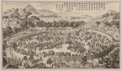 Chieftain Wushe Surrendering the City: fra kampscener fra oprørernes udbrud i de vestlige regioner, med kejserlige digte