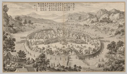 Khan fra Bada Shan præsenterer hyldest: fra Battle Scenes of the Quelling of Rebellions, ca. 1765-177