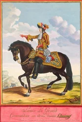 Portræt af Ludvig XIV til hest i slaget ved Cambrai, anden halvdel af det 17. århundrede.