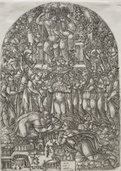 Apokalypsen: En utallig skare, der står foran tronen, 1555.