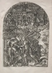 Apokalypsen: Englen viser Johannes det nye Jerusalem, 1546-1556.