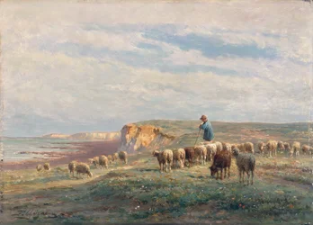 En flok får (olie på panel)