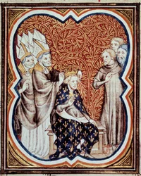 Le corre du roi Louis VI dit le Gros (1081-1137) Miniature taget fra "Les grandes chronicles de France" "af Jean Fouquet (1420-1481) 1400-tallets Paris, B.N.