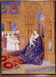 Jomfruen har miniaturebarnet taget fra "The Book of Hours of Stephen Chevalier" af Jean Fouquet (1420-1477/1481)