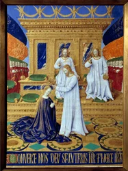 Kroningen af miniaturejomfruen taget fra "The Book of Hours of Etienne Chevalier" af Jean Fouquet (1420-1477/1481)