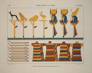 Våben og tegn, Theben, Biban-el-Molouk, illustration fra "Monuments of Egypt and Nubia, 1845