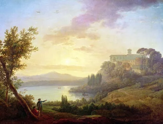 Italiensk landskab, solnedgang