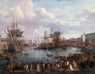 Udsigt over havnen i Brest i det 18. århundrede, detalje. Maleri af Jean-François Hue (1751-1823), 18. århundrede