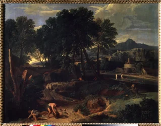""Landskab med en flok får på vejen"" (Landskab med en flok får på vejen) Maleri af Jean Francois Millet The Elder (1642-1679) Pushkin-museet fra det 17. århundrede, Moskva