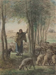 En hyrdinde og hendes flok i træernes skygge, 1854-55