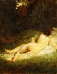 En sovende nymfe blokeret af en satyr, ca. 1846-47