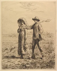 Bønder på vej på arbejde, 1863.
