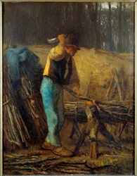 Brændekløveren En skovmand med en machete skærer grene af et træ i bundter. Maleri af Jean Francois Millet (1814-1875) 1800-tallet søn. 0,38x0,29 m