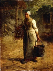 Kvinde, der bærer brænde og en spand, ca. 1858-60
