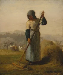 Kvinde med en rive, sandsynligvis 1856-57