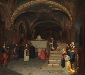 Pave Gregor XVI besøger San Benedetto-kirken i Subiaco, 1843.