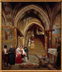 Udsigt over kirken i benediktinerklosteret San Subiaco Maleri af Jean Francois Montessuy (1804-1876)