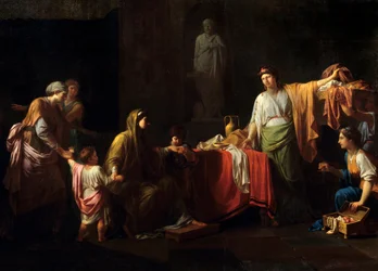 Detalje af: Cornelie (189 - 110 f.Kr.) mor til Gracchus - Tiberius Sempronius Gracchus og hans bror Caius Sempronius Gracchus med tilnavnet Gracchus, romerske statsmænd - Maleri af Jean Francois Peyron (1744-1814)